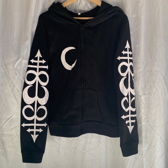 NWOT Goth Mall Witchcraft Symbol Zip Hoodie Black Size L - Picture 5 of 7